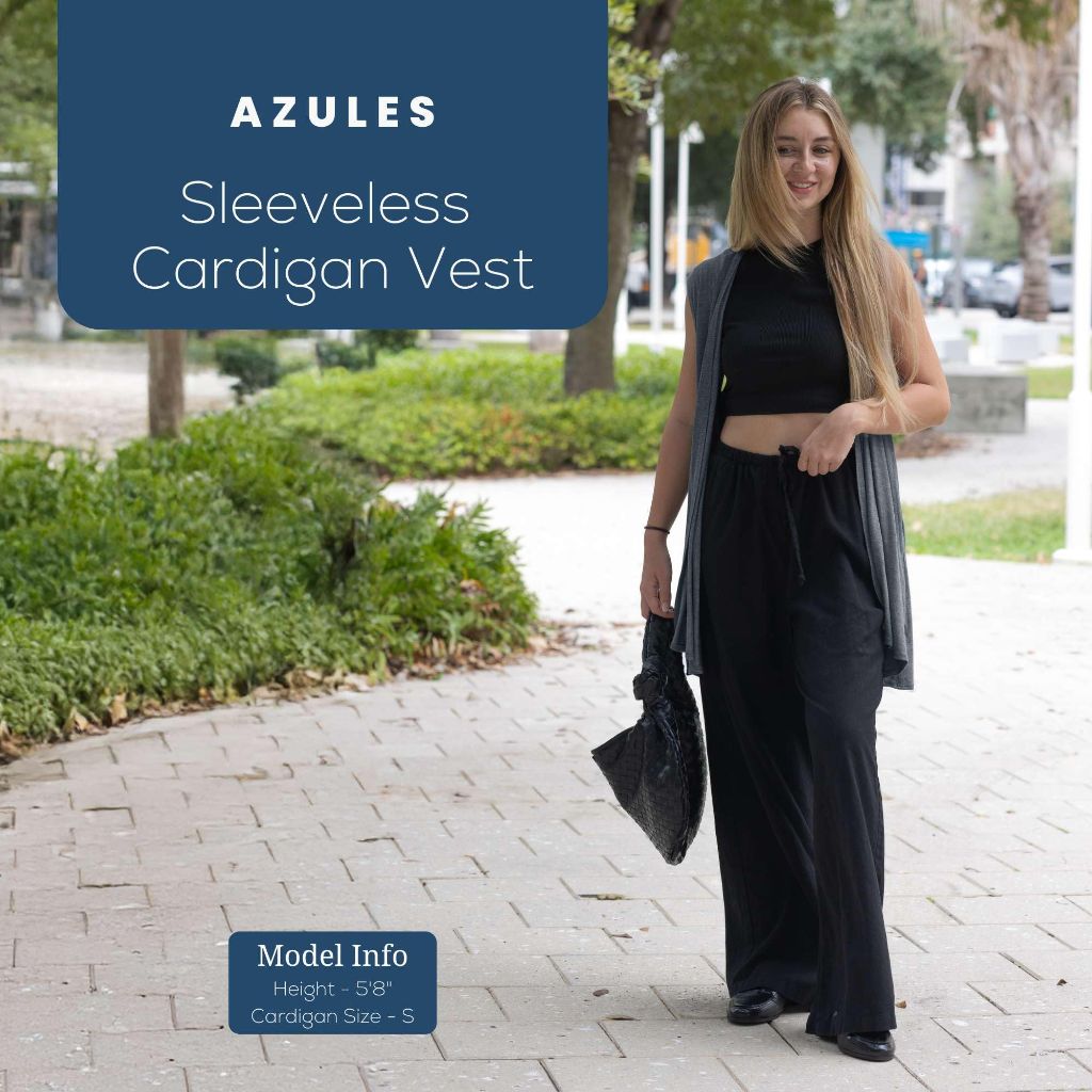 Azules Women's Long, Sleeveless Long Cardigan w/Side Pockets - Charcoal, Size 2X