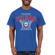 Junk Food Adult's NBA Nothing But Net Team Logo T-Shirt - Philadelphia 76ers, Blue (Medium)