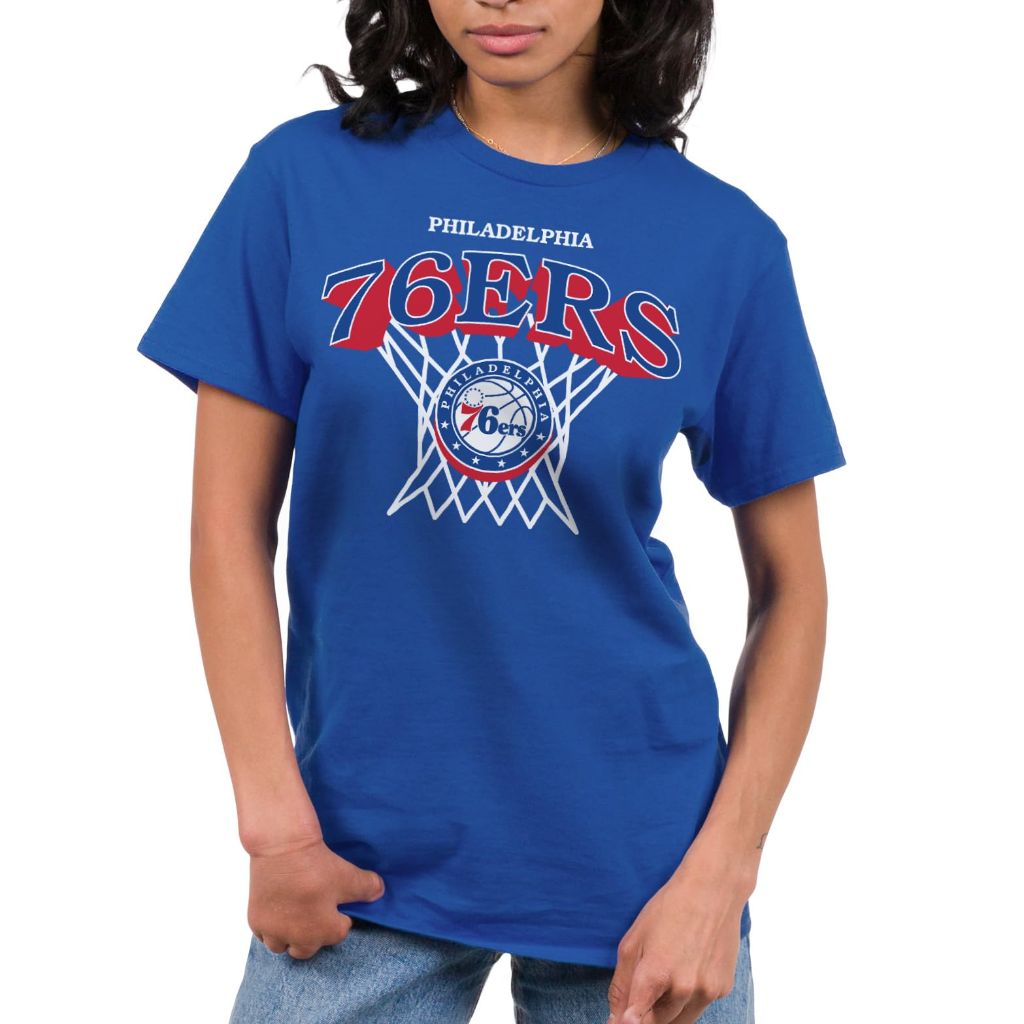 Junk Food Adult's NBA Nothing But Net Team Logo T-Shirt - Philadelphia 76ers, Blue (Medium)
