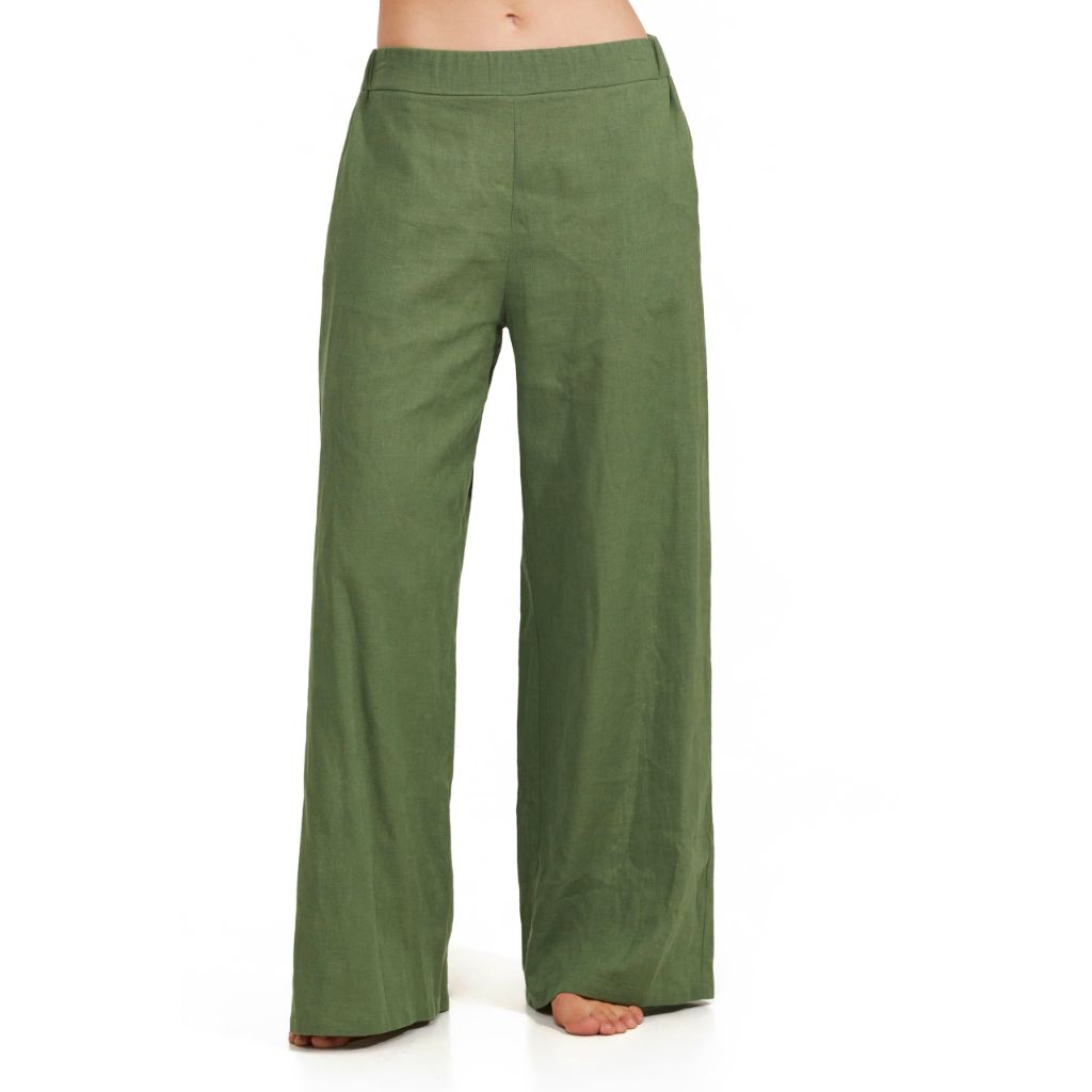 Gottex Women's Standard Luma Elastic Waist Linen Pants - Olive, Large
