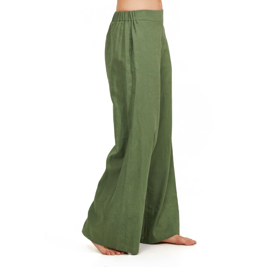 Gottex Women's Standard Luma Elastic Waist Linen Pants - Olive, Large