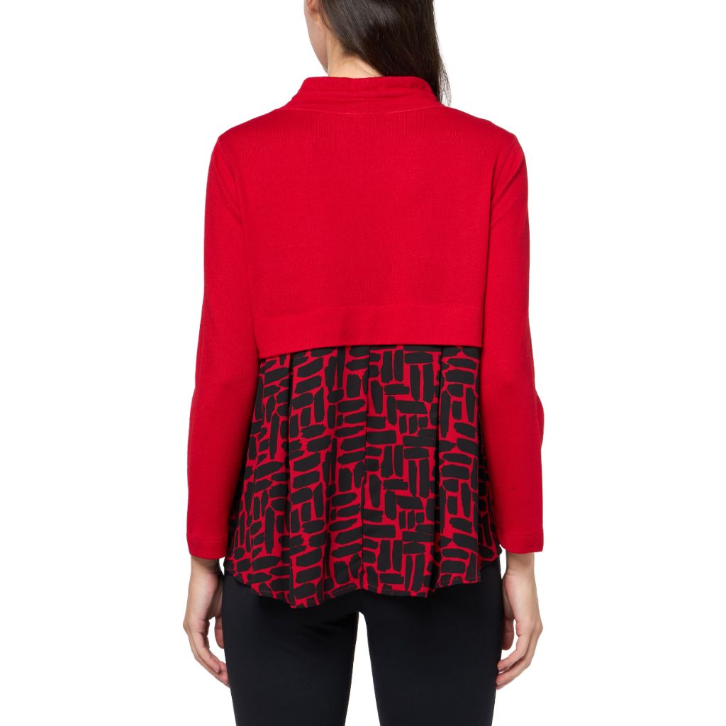 MULTIPLES Women's Petite Long Sleeves Drawstring Mock Neck Layered Look Hi-Lo Top - Vivid Red, XL Petite