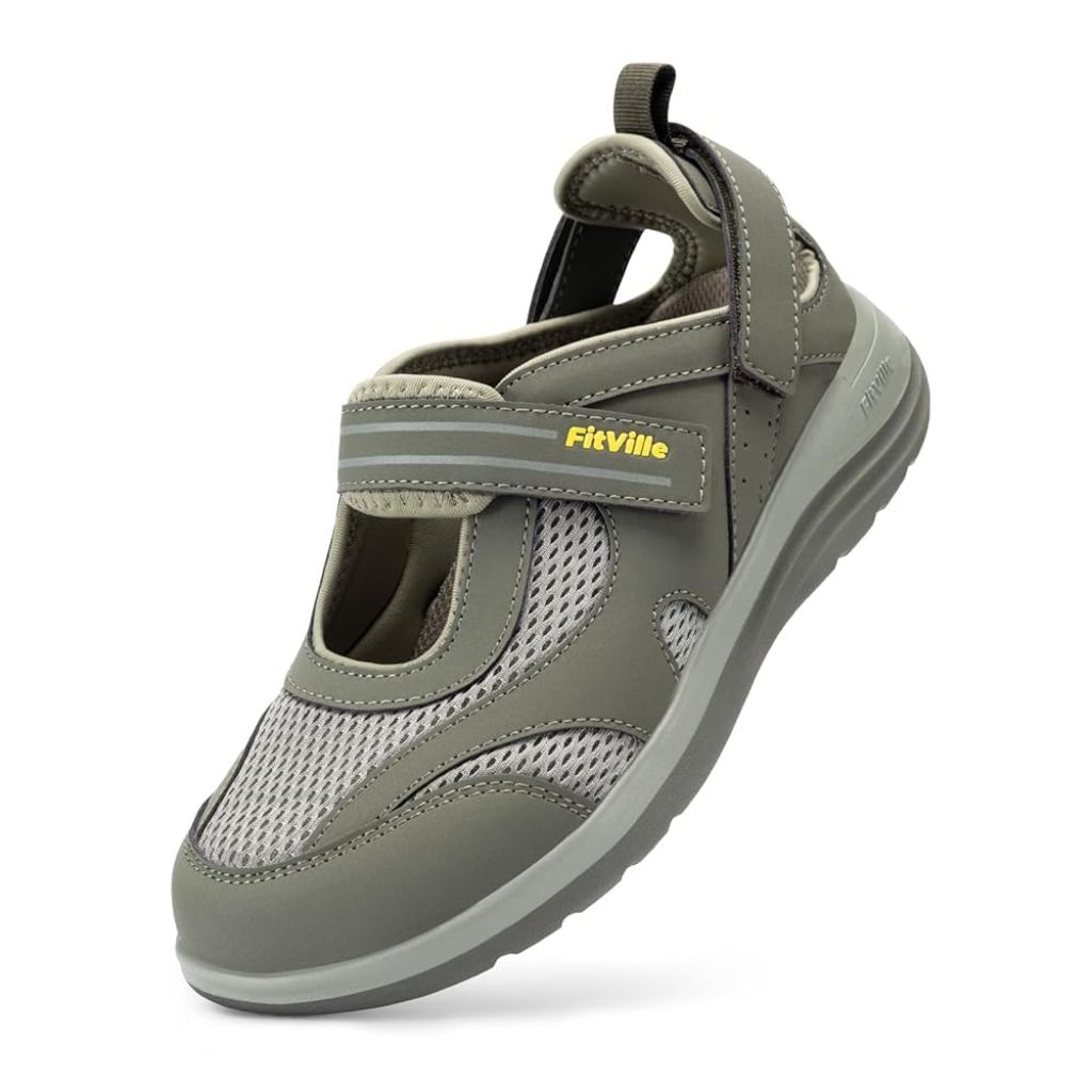 FitVille Women's FlexiWalk Mary Jane Diabetic Shoes - Gray/Taupe, Size 9 Extra Wide