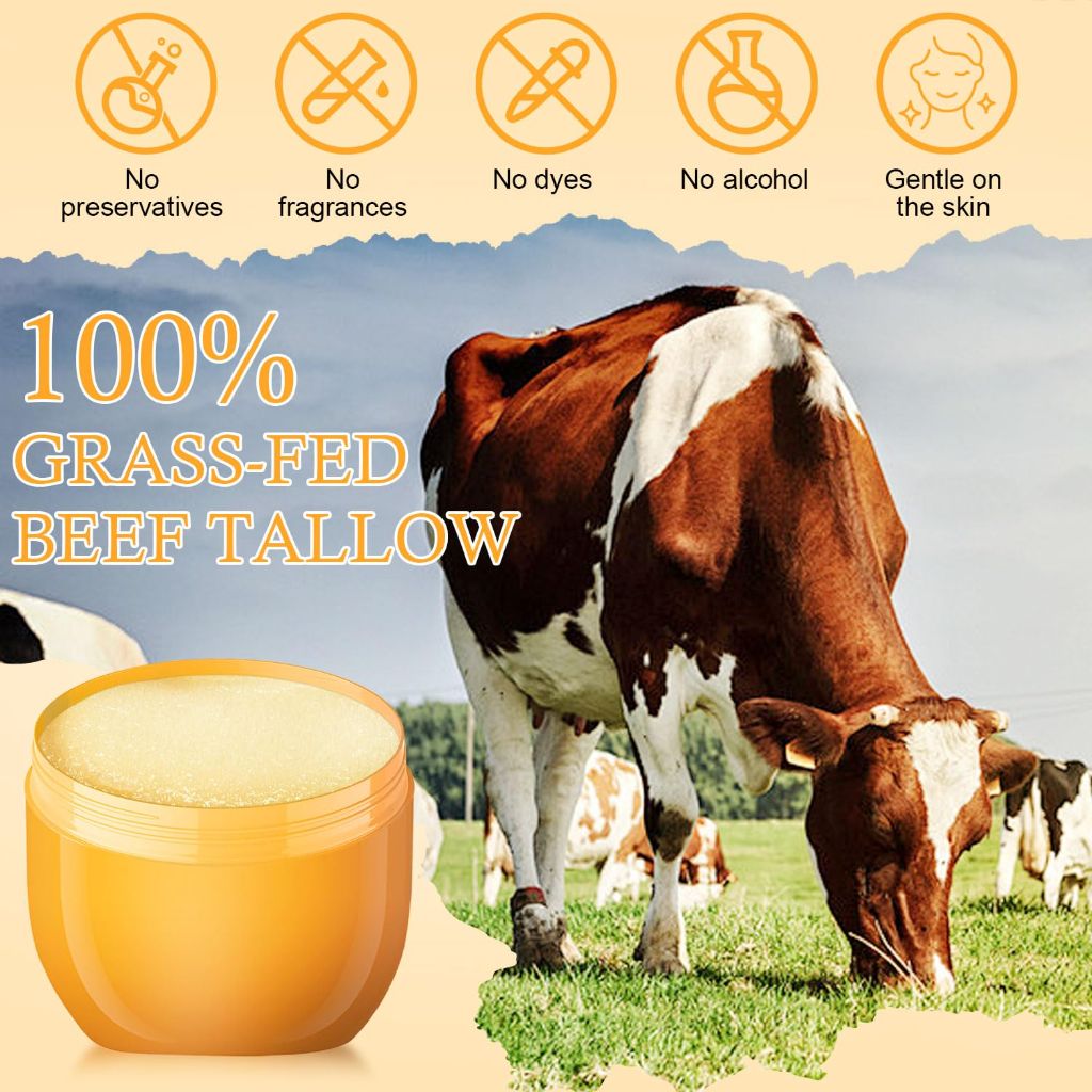 Beef Tallow 100% Grass-Fed Beef with Raw Honey & Beeswax Skin Moisturizer, 3.5oz.