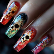 Halloween Press On Nails: Long Coffin Skull Design - 24pcs.