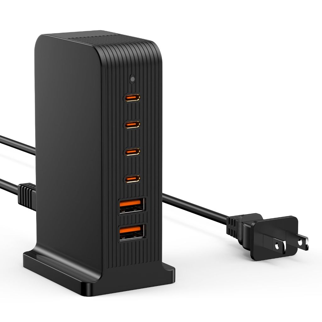USB C Charger 55W,Multiport USB Charging Station 20W PD,6 Port USB Hub Charger Tower for iPhone 15/14/13/12, iPad, Samsung Galaxy, Google Pixel,HTC, and Multiple Devices (Black)