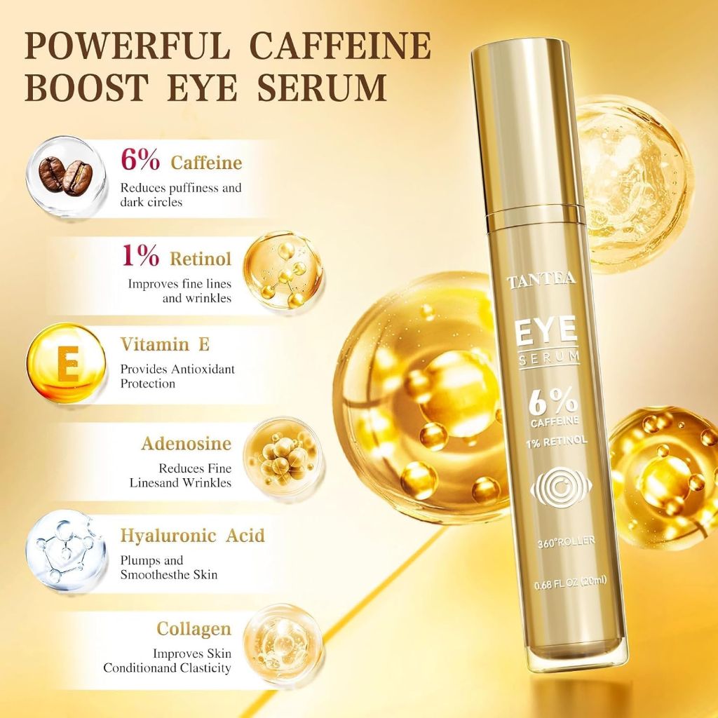 Tantea Eye Serum w/6% Caffeine, 1% Retinol for Dark Circles & Puffiness - 0.68 fl. oz.