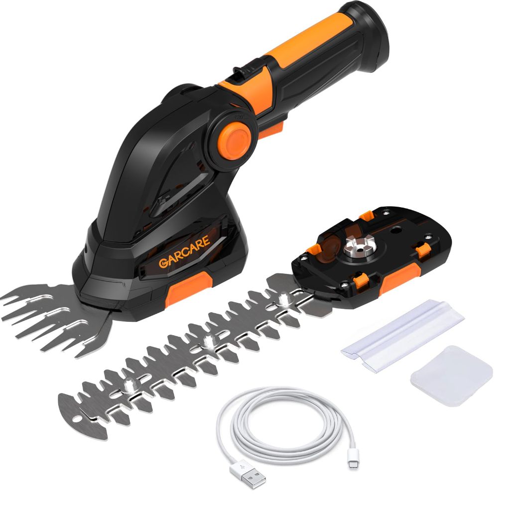 Garcare 2-in-1 Grass Shears & Hedge Trimmer, Cordless, 1200rpm w/2000mAh Built-in Battery