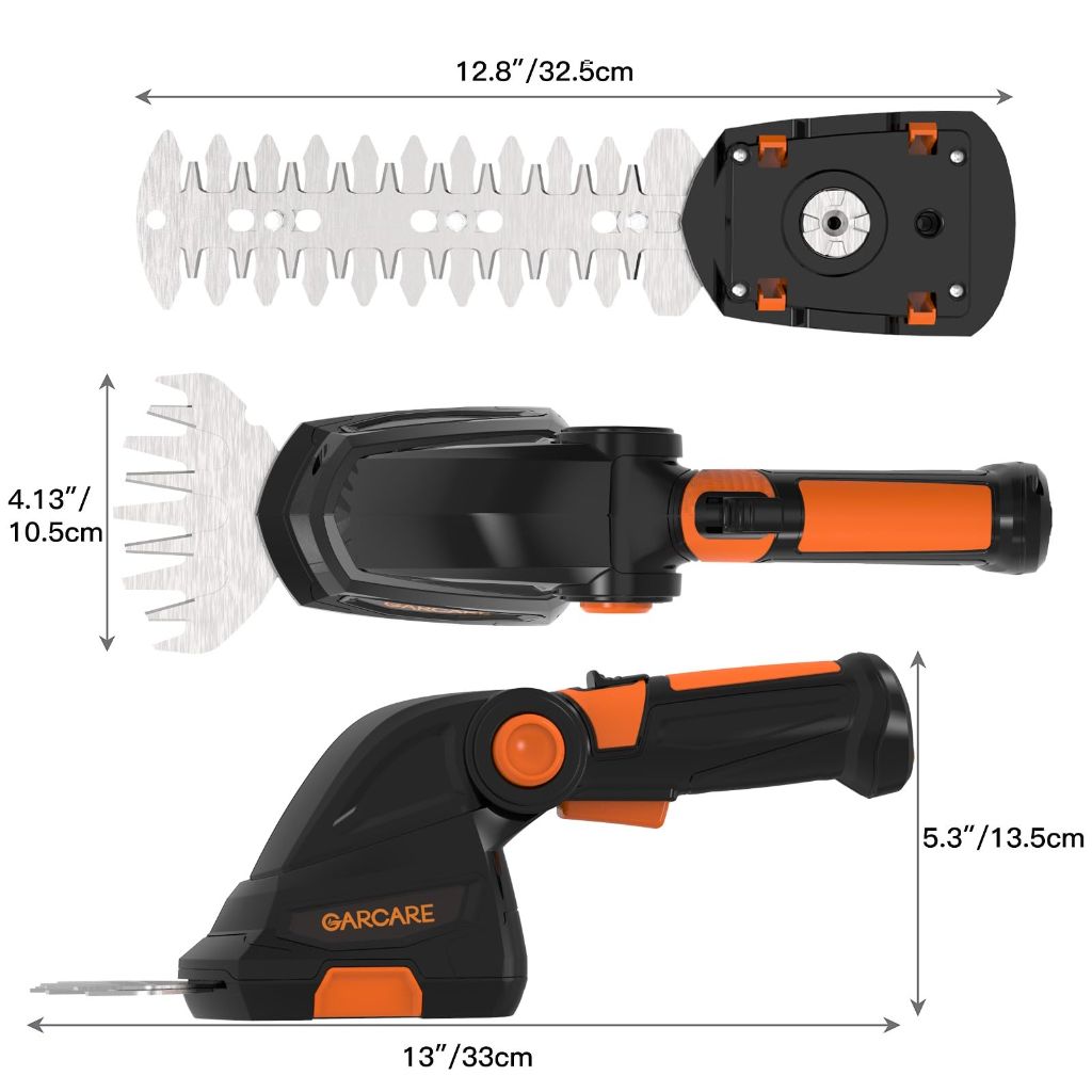 Garcare 2-in-1 Grass Shears & Hedge Trimmer, Cordless, 1200rpm w/2000mAh Built-in Battery