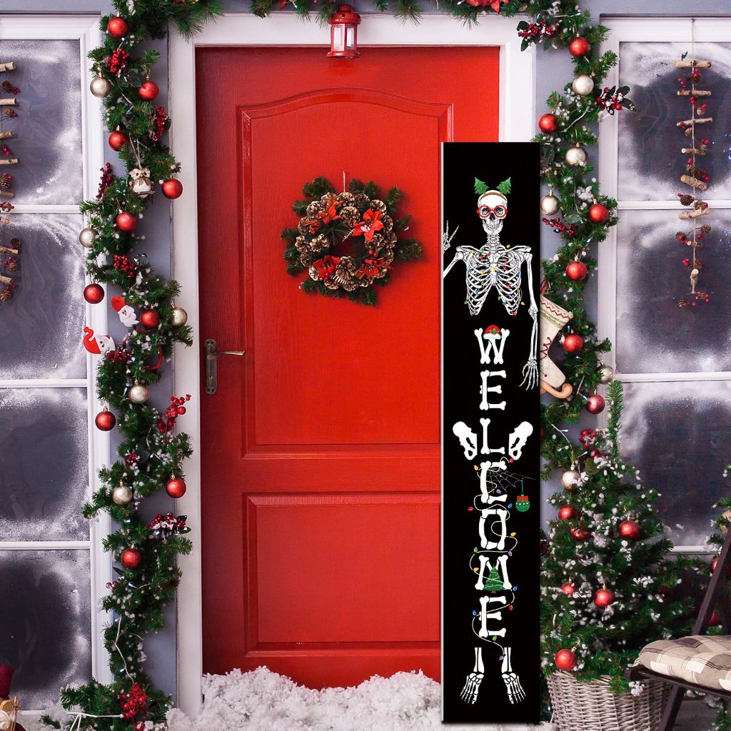 Pickmesh Gothic Christmas Skeleton "Welcome" Porch Sign - 47" Tall