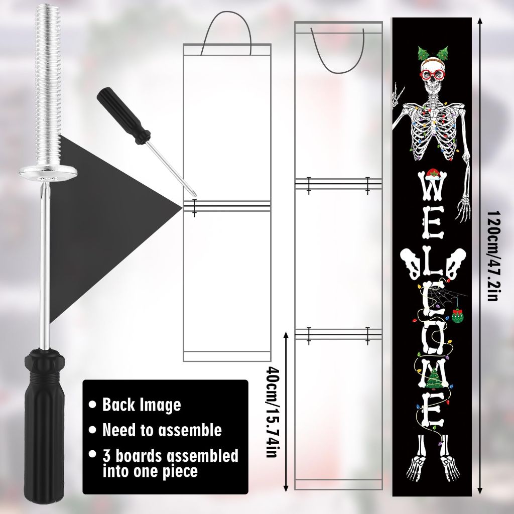 Pickmesh Gothic Christmas Skeleton "Welcome" Porch Sign - 47" Tall