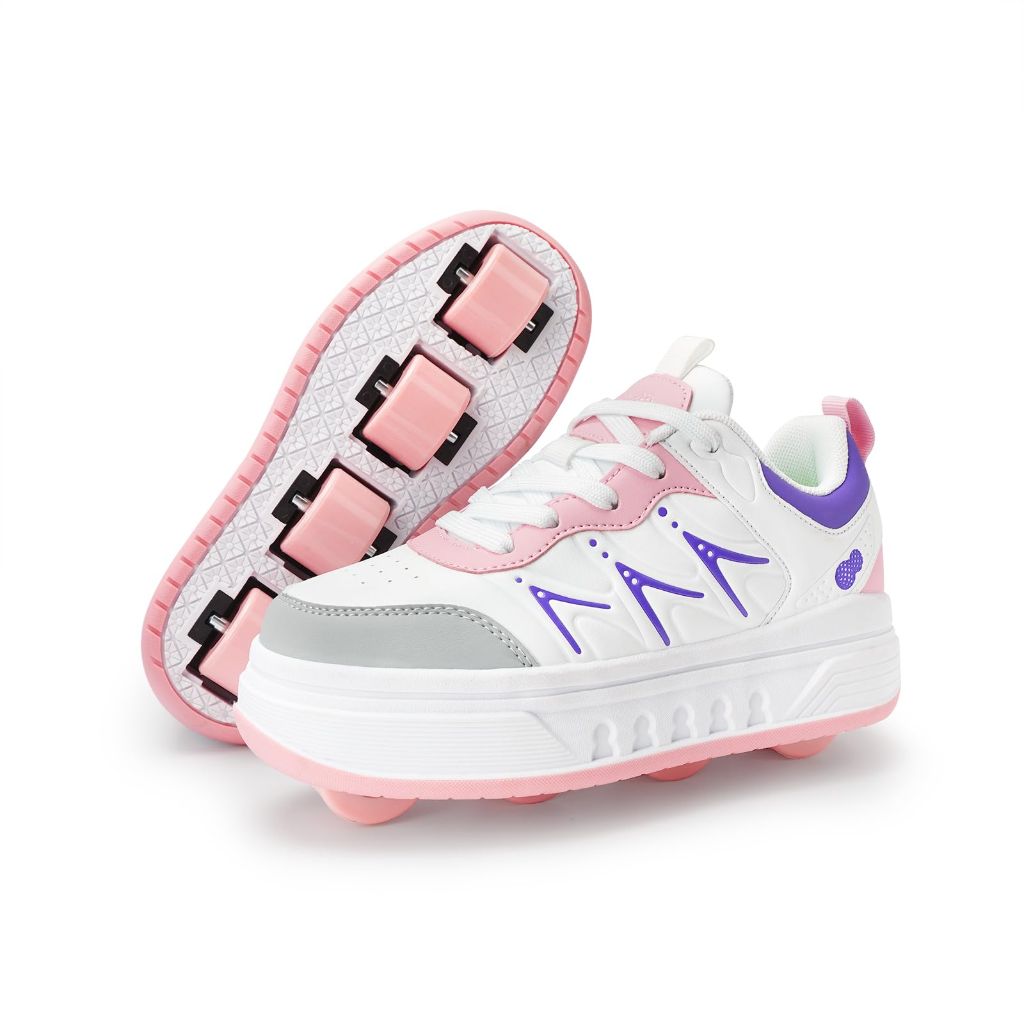 Women's 2-in-1 Outdoor Sneakers w/ Removable Roller Skates - Pink/White, Size 7