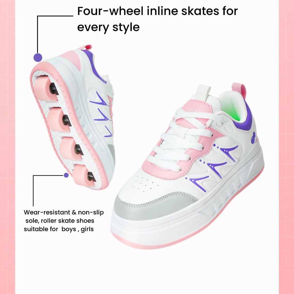 Women's 2-in-1 Outdoor Sneakers w/ Removable Roller Skates - Pink/White, Size 7