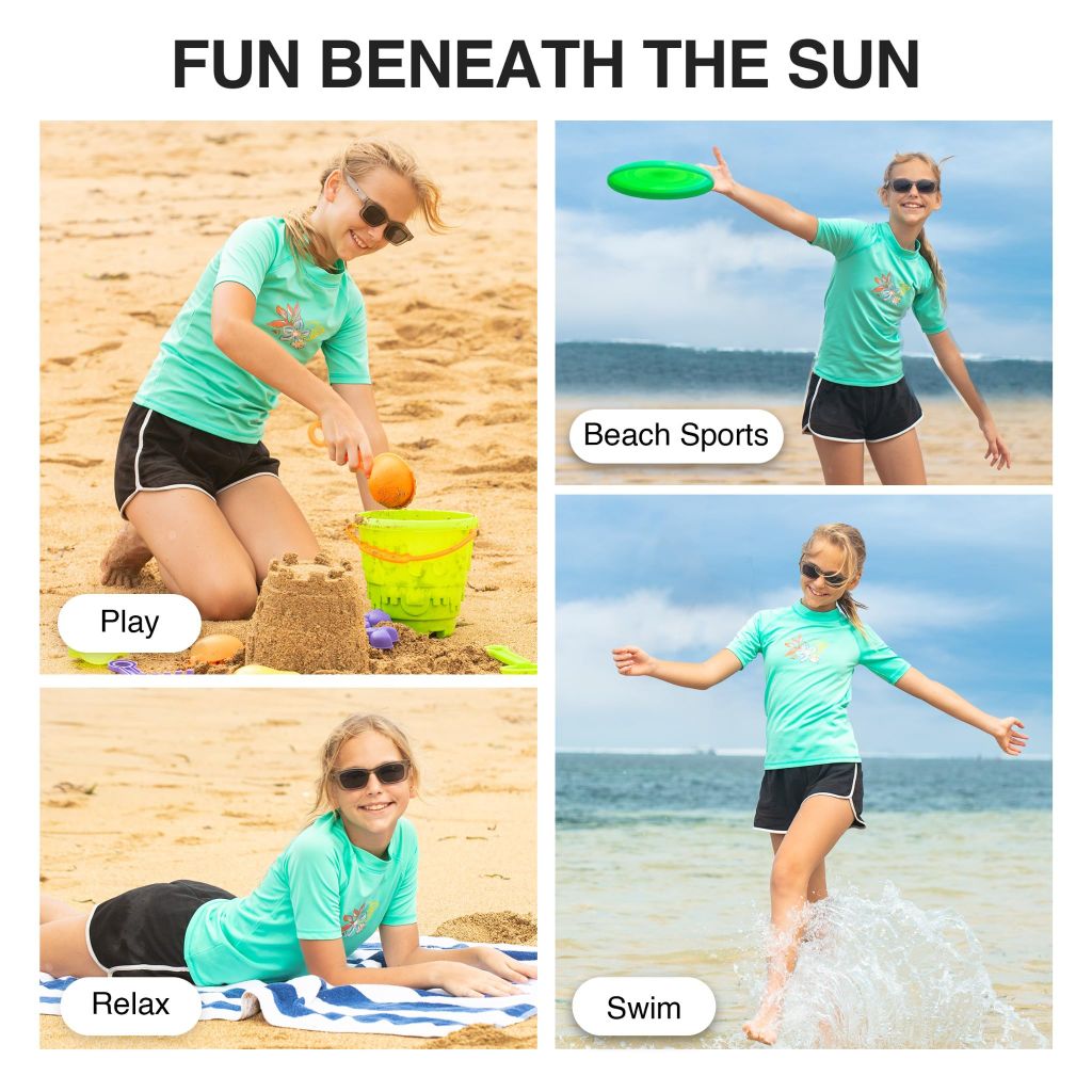 Kanu Surf Girl's Daria Rashguard Short Sleeve Shirt - Green, Size 12