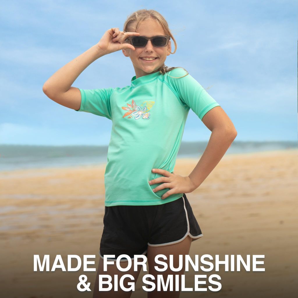 Kanu Surf Girl's Daria Rashguard Short Sleeve Shirt - Green, Size 12
