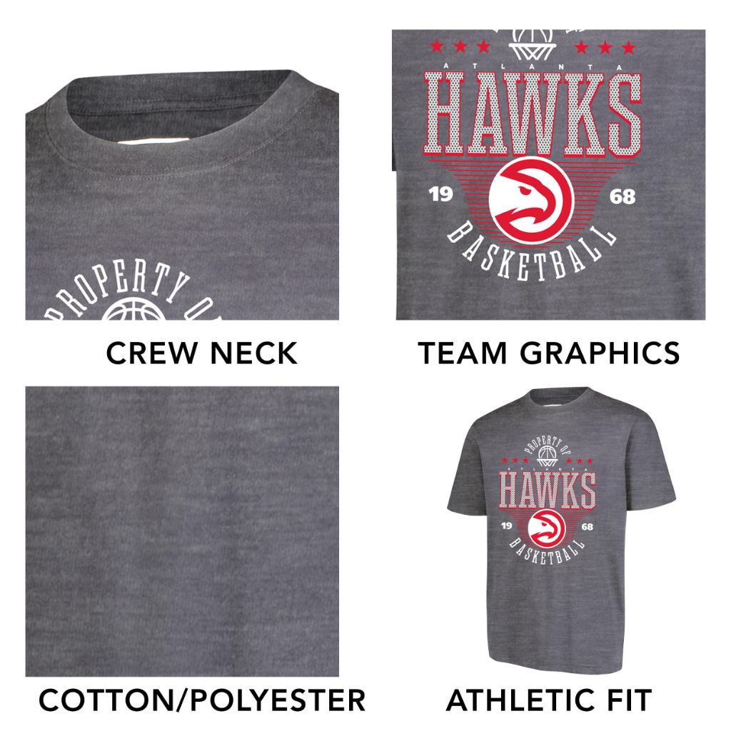 Ultra Game Men's NBA Official Super Soft Mad Props T-Shirt - Atlanta Hawks, Heather Charcoal (Small)