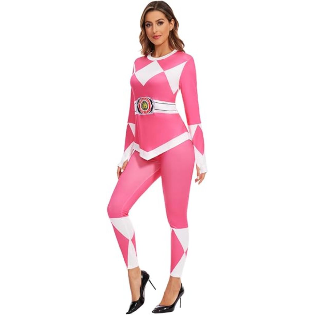 Coobae Women's Pink Ranger Halloween Costume Legging Set - Large