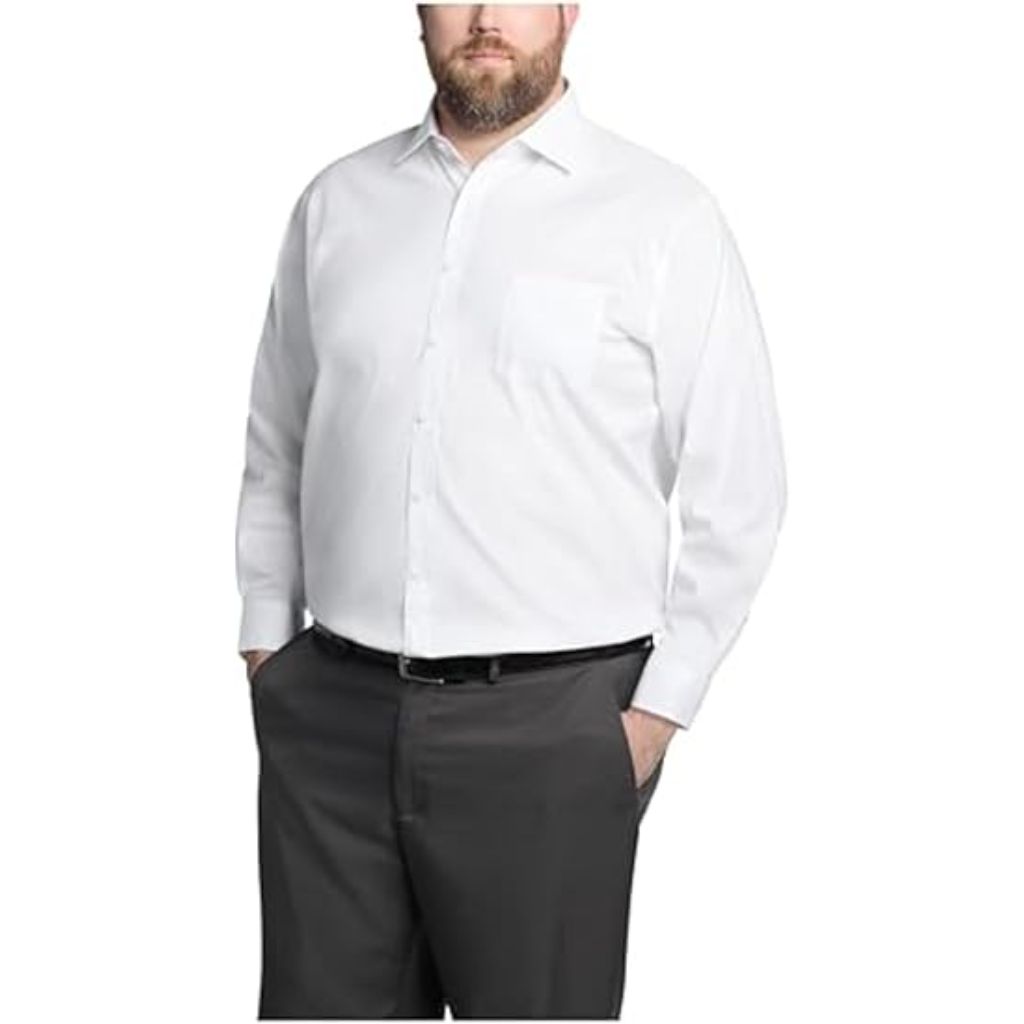 Michael Kors Big Fit Solid Non-Iron Stretch Dress Shirt - White, 5XL (22-34/35)