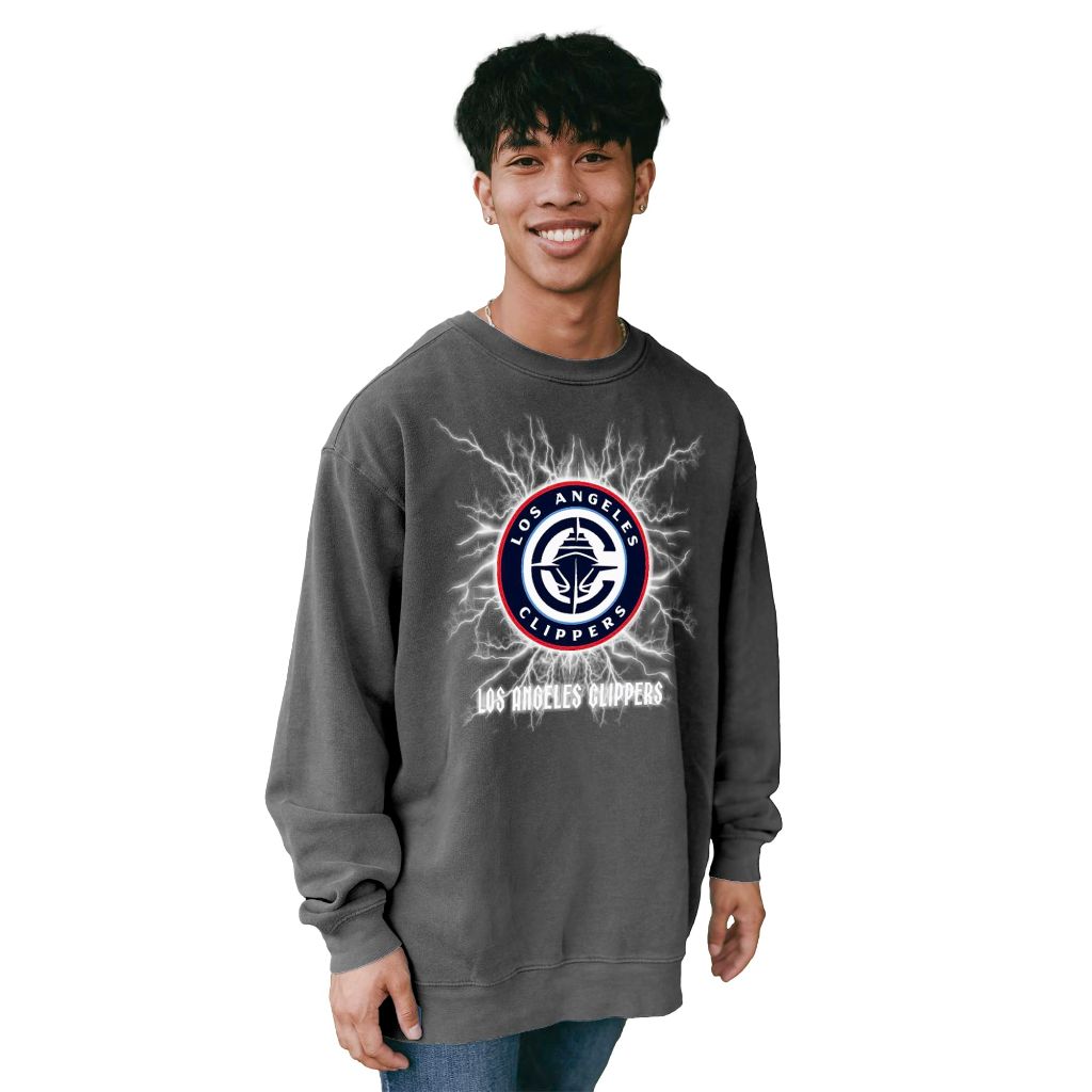 Blue 84 NBA Officially Licensed Lightweight Crewneck Sweatshirt - LA Clippers, Gray (XL)