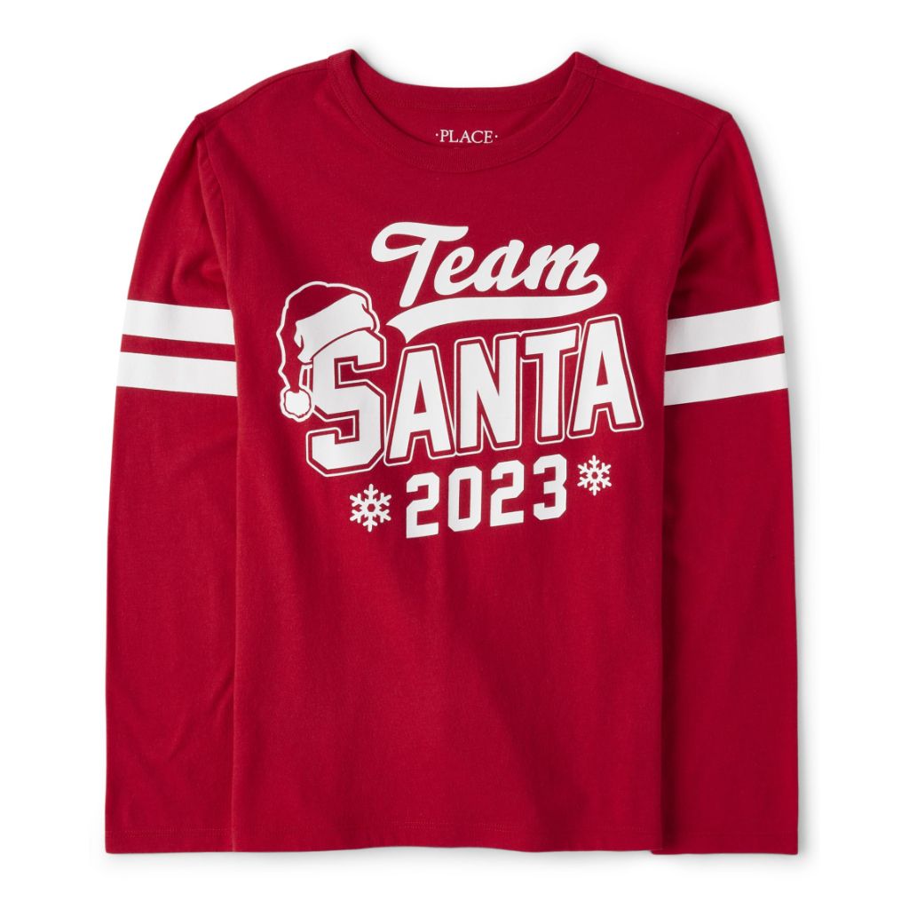 The Children's Place Kid's Long Sleeve Christmas Graphic T-Shirt - Team Santa, Red (Small 5/6)