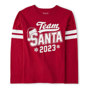 The Children's Place Kid's Long Sleeve Christmas Graphic T-Shirt - Team Santa, Red (Small 5/6)