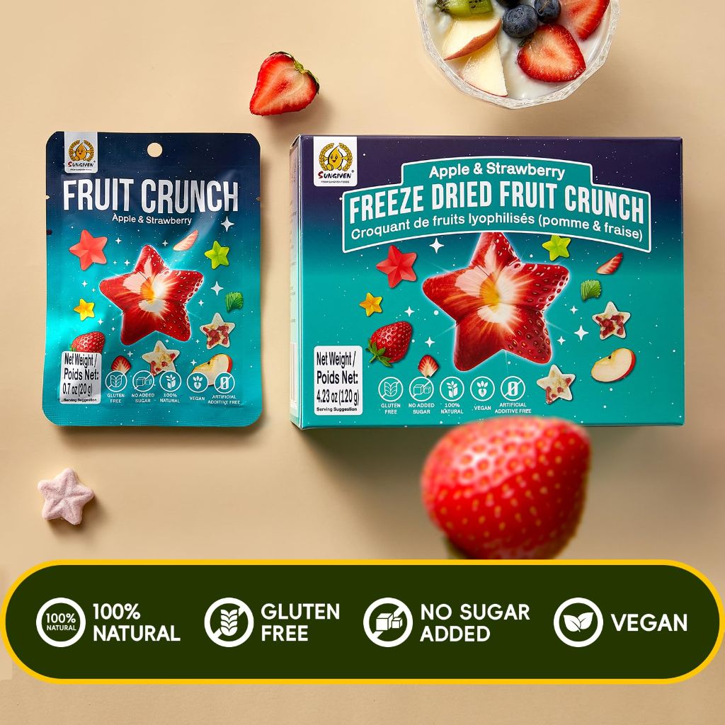 Sungiven Freeze Dried Fruit Crunch Crisps - Apple & Strawberry, 4.2oz (6 Packs)