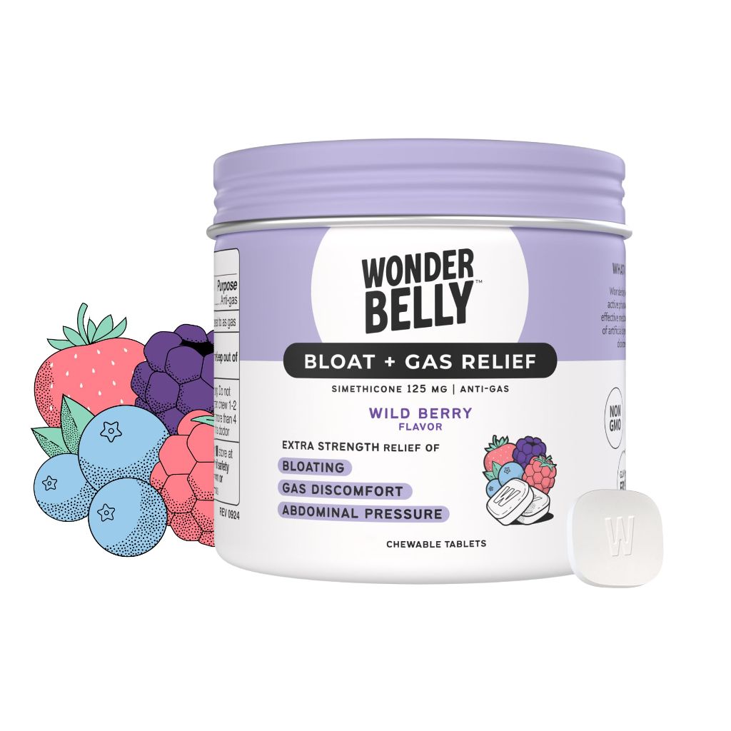 Wonderbelly Extra Strength Bloat & Gas Relief Chewables, 125mg Simethicone - Wild Berry, 35ct.