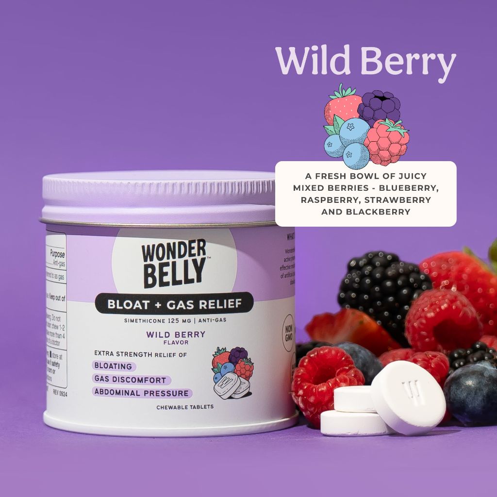Wonderbelly Extra Strength Bloat & Gas Relief Chewables, 125mg Simethicone - Wild Berry, 35ct.