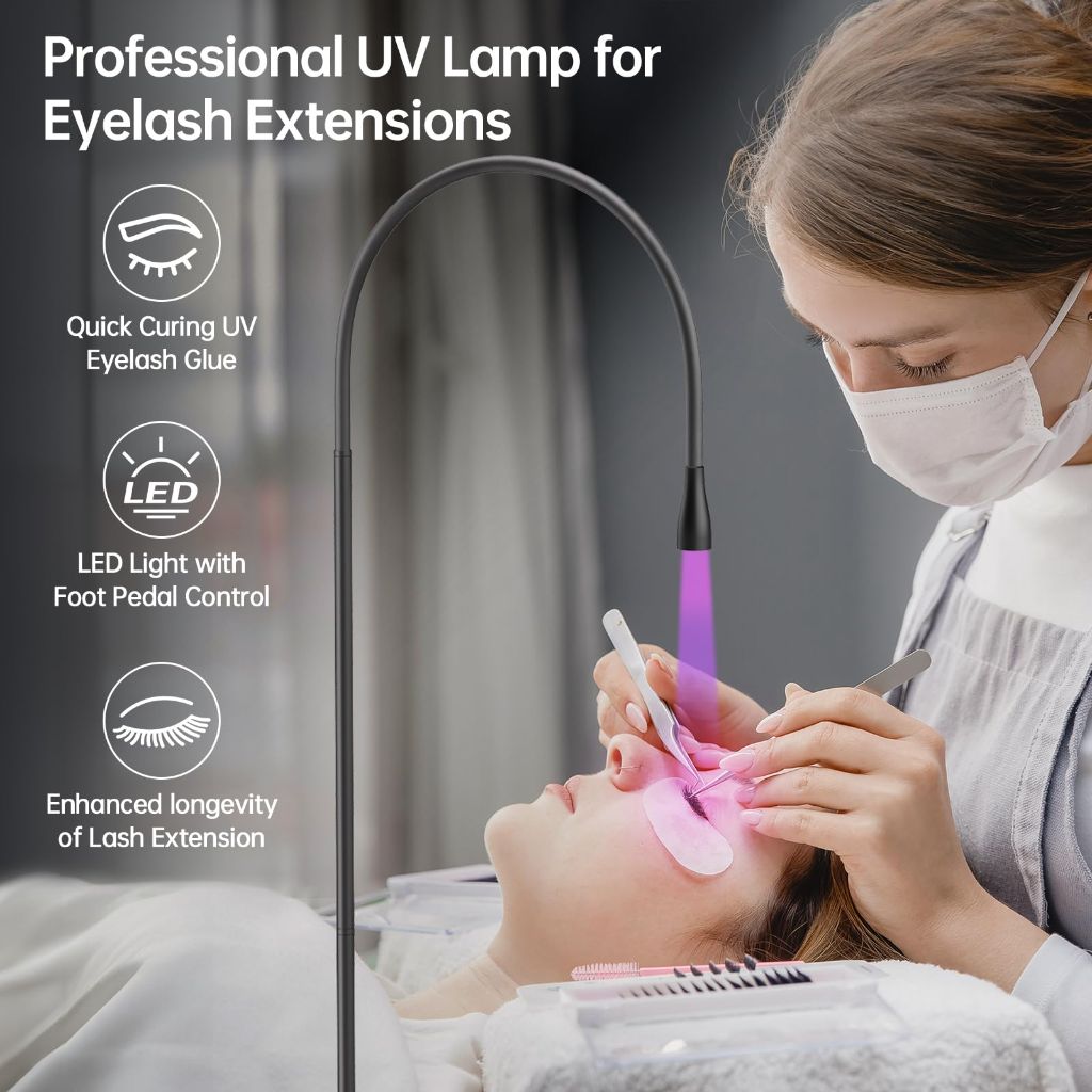 SUERBEATY Lash Light for Eyelash Tech, 10W Lash Lamp with Foot Pedal Control