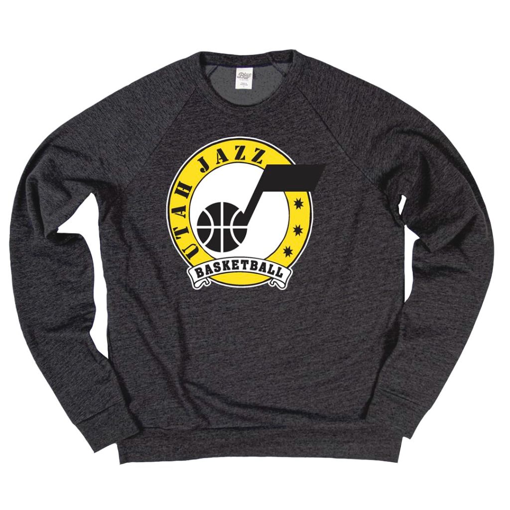 Blue 84 NBA Officially Licensed Tri-Blend Crewneck Sweatshirt - Utah Jazz, Black (Medium)