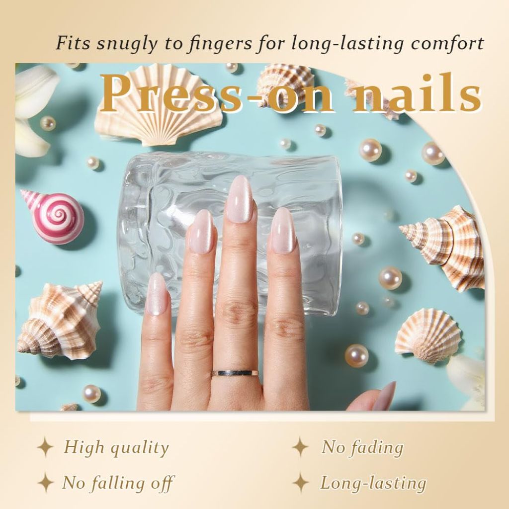 Kaely Press-On Cat Eye Extra Short Nails - Crystal Shimmer, 24pcs.