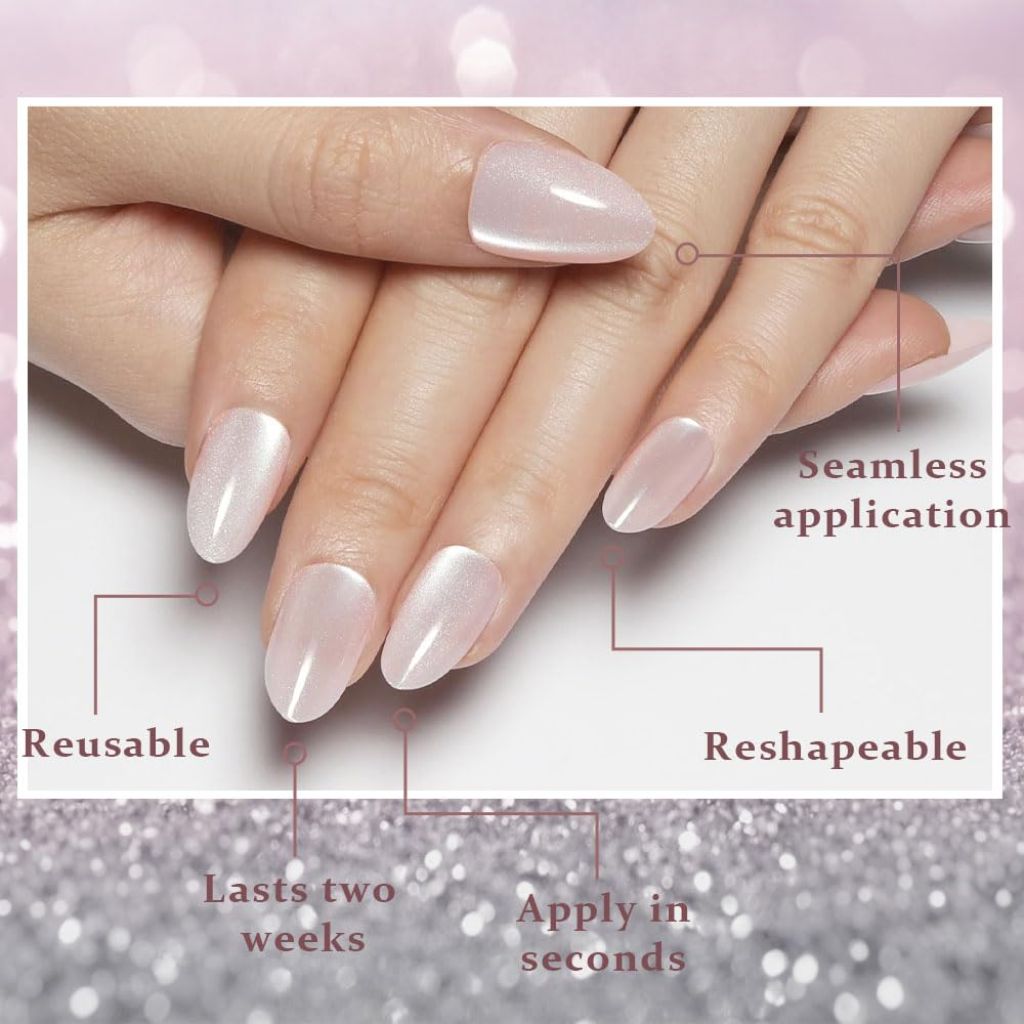 Kaely Press-On Cat Eye Extra Short Nails - Crystal Shimmer, 24pcs.