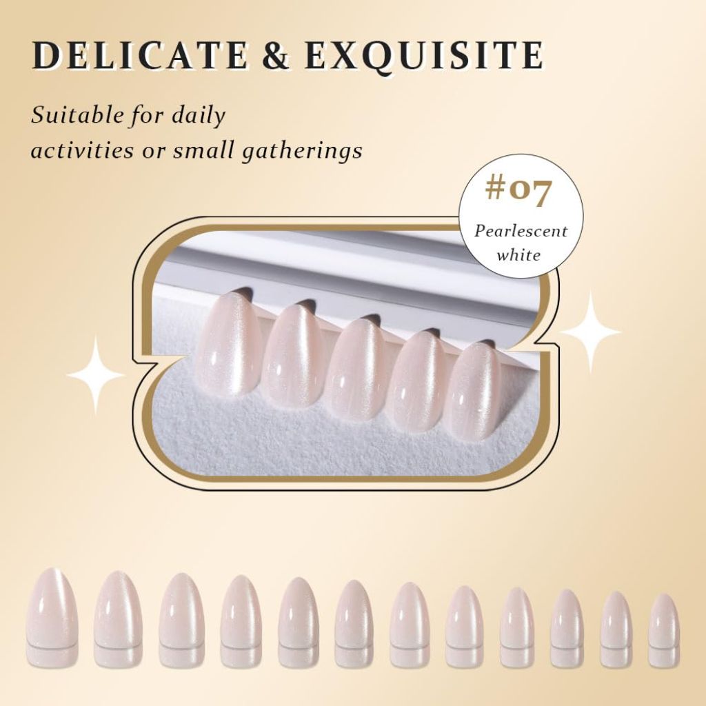 Kaely Press-On Cat Eye Extra Short Nails - Crystal Shimmer, 24pcs.