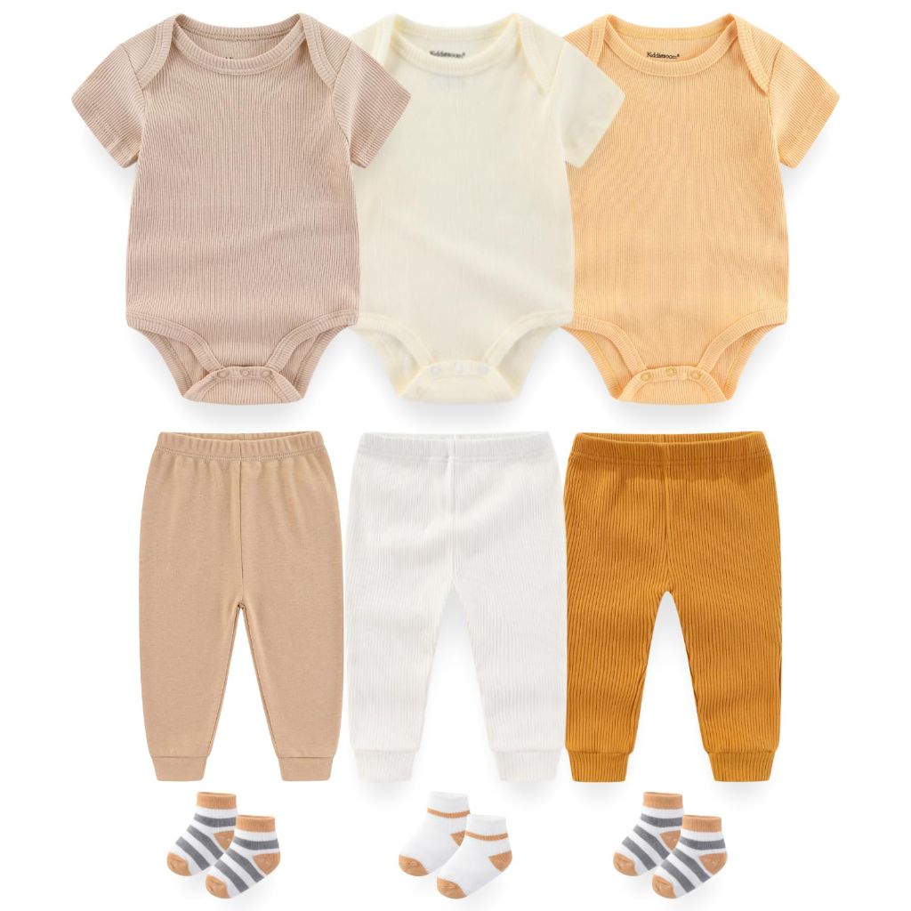 BIGBIGKISS Baby Layette 9-Piece Baby Bodysuits and Pant Socks Set - size 3M