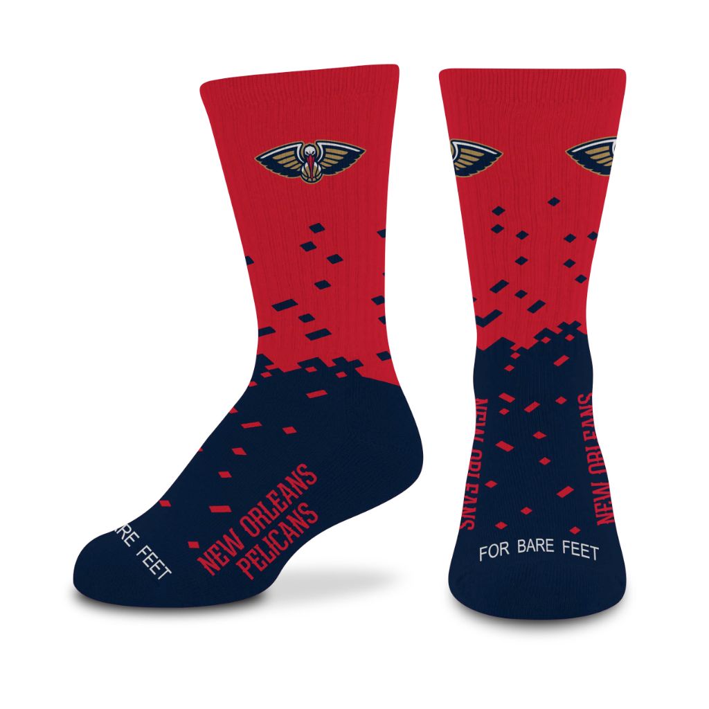 For Bare Feet Kids' NBA Spray Zone Crew Socks - New Orleans Pelicans, Youth Shoe Size 1-5