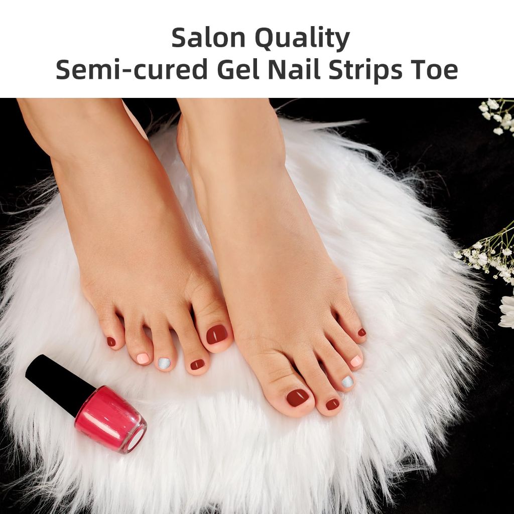 Dukasou Semi-Cured Gel Toenail Strips - Fire Brick Red, 26pcs.