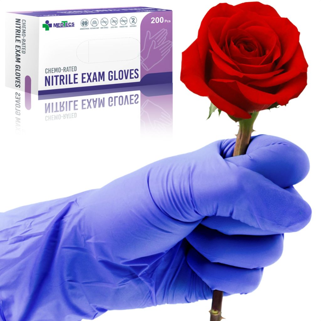 Medtecs Chemo-Rated Disposable Nitrile Exam Gloves Disposable  – Cool Blue, XL (200ct.)