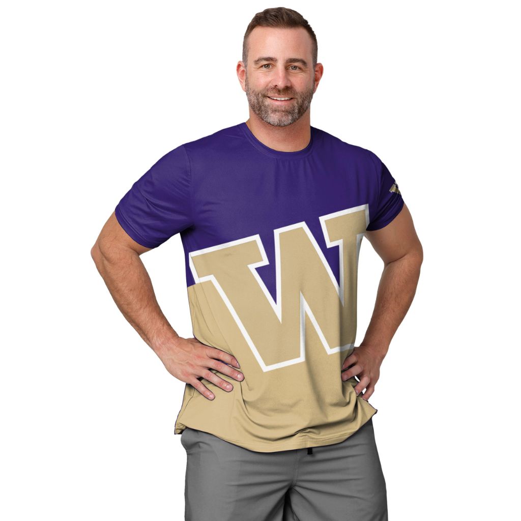 FOCO Men's NCAA College Team Swim Shirt - Washington Huskies, Purple & Gold (Medium)