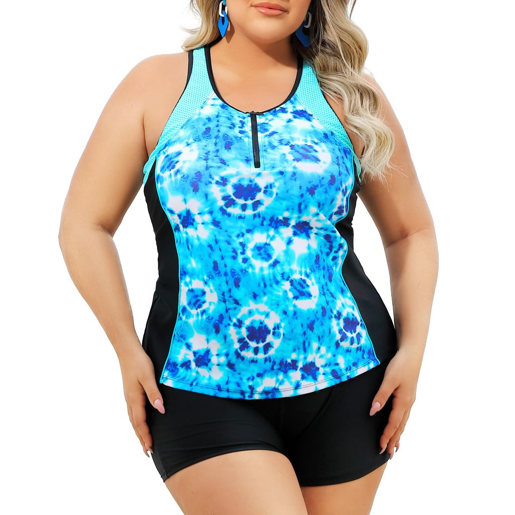 Angel Season Women's Swim Tank - Tie Dye Blue, 4XL