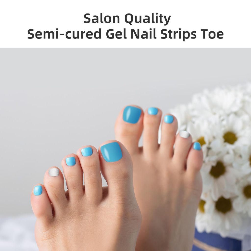 Dukasou Semi-Cured Gel Toenail Strips - Pale Sky Blue, 26pcs.
