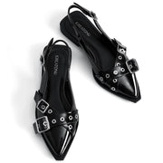 Greatonu Women's Slingback Flats with Buckle Design - Black, 7