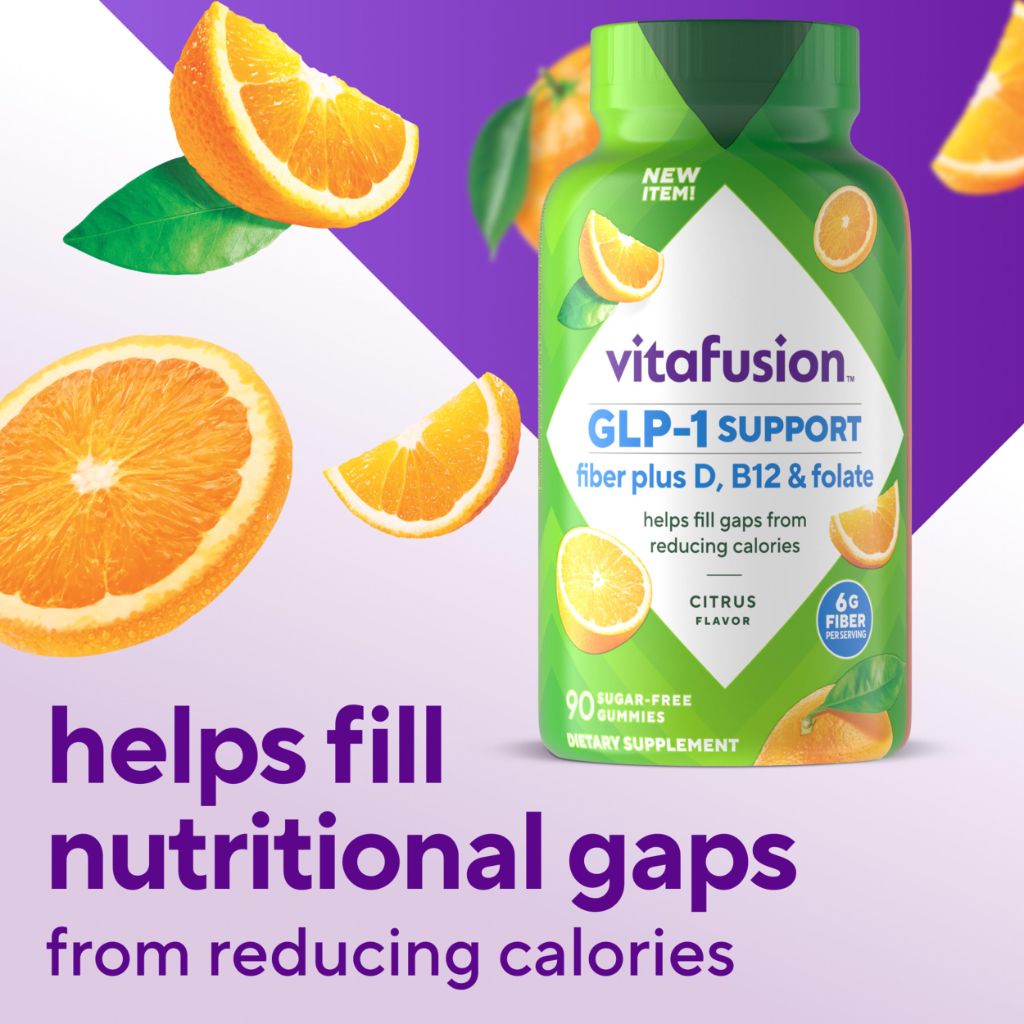 Vitafusion GLP-1 Support Fiber Plus Vitamins D, B12, & Folate Gummies - Citrus, 90ct.