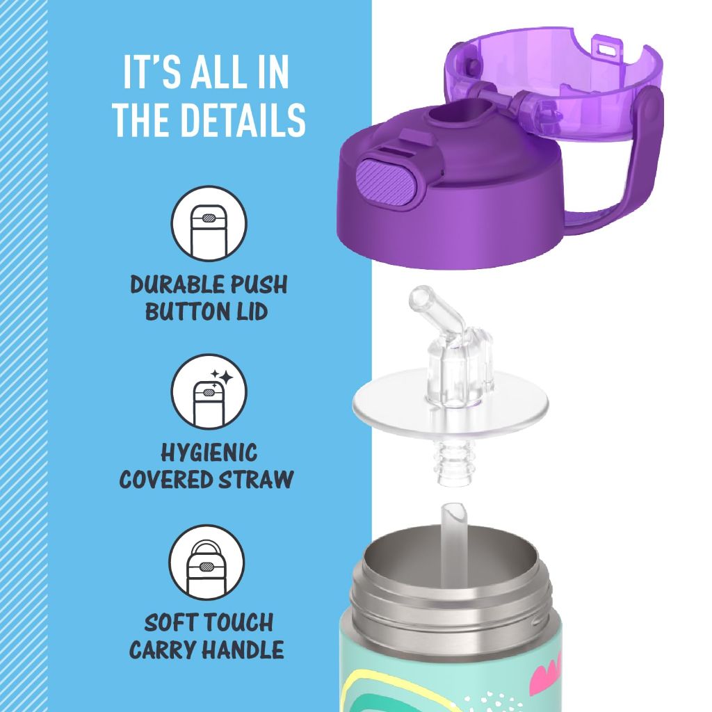 Kid's Thermos FUNtainer Stainless Steel Water Bottle with Straw, 12oz - Rainbows