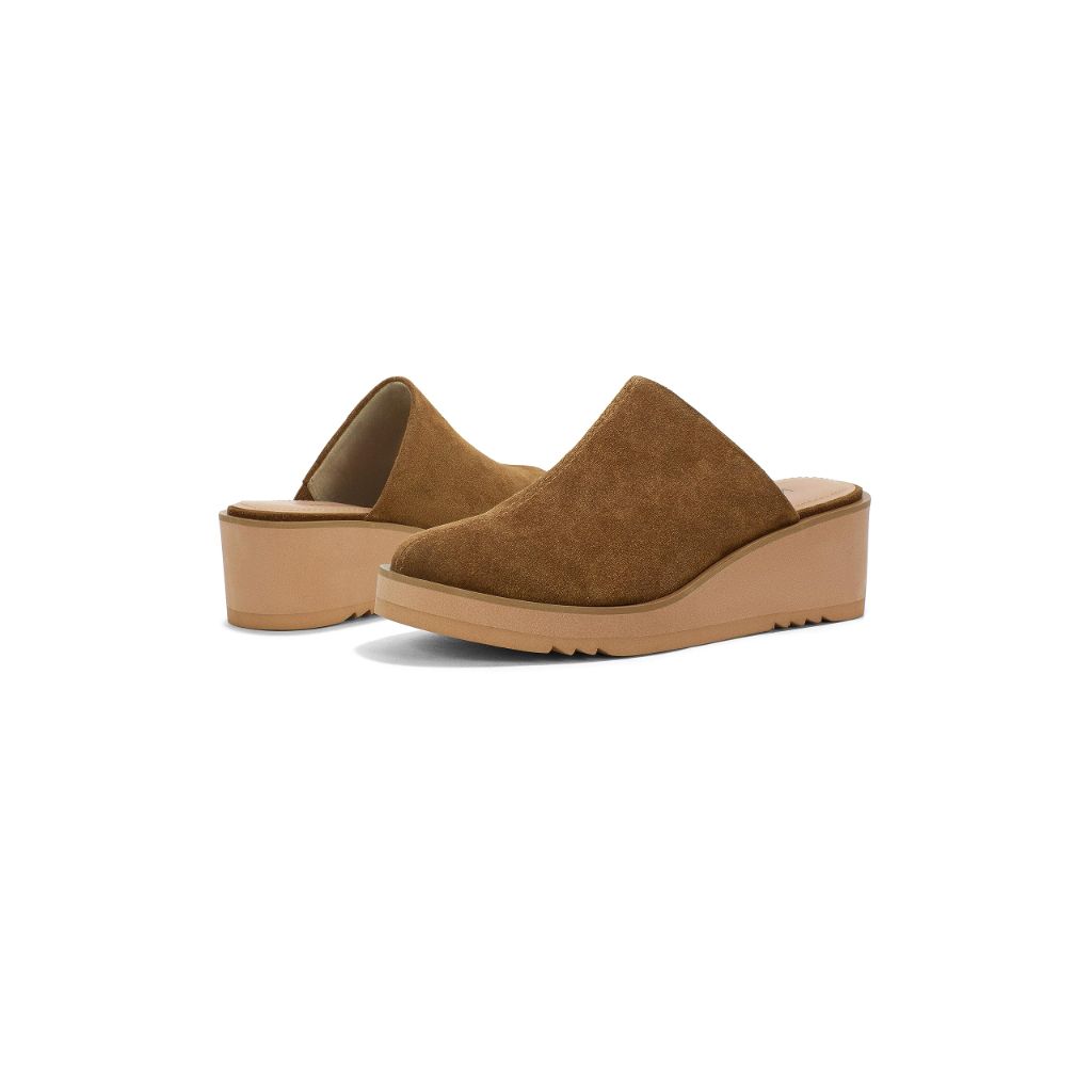 NYDJ Women’s Suede Edmond Slip-On Mule Wedges – Saddle, Size 9.5