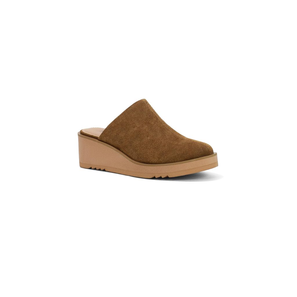 NYDJ Women’s Suede Edmond Slip-On Mule Wedges – Saddle, Size 9.5