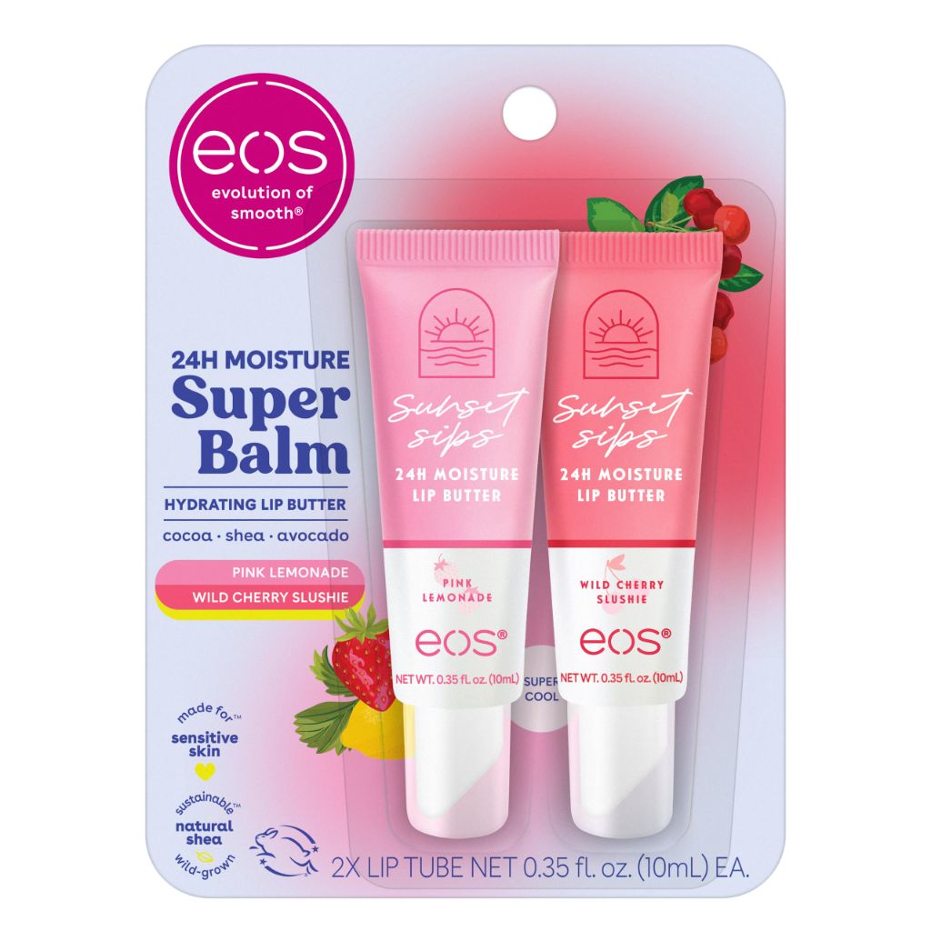 eos 24H Moisture Super Balm Hydrating Lip Butter - Pink Lemonade & Wild Cherry Slushie, 0.35 fl. oz. (2 Pack)