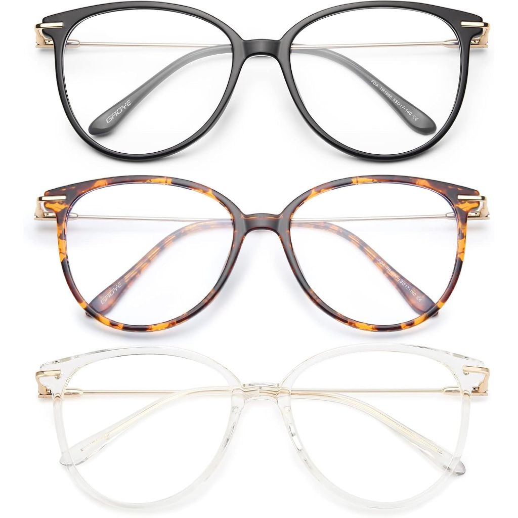 Gaoye Blue Light Blocking Glasses w/Soft Case - Leopard Transparent (3 Pairs)