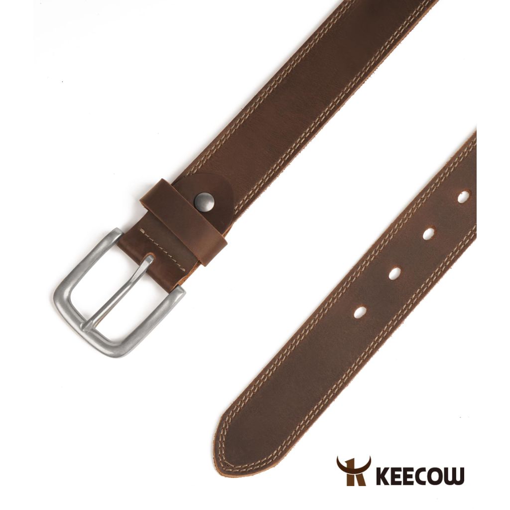 KEECOW Men's 100% Italian Cow Leather Belt w/Anti-Scratch Buckle - Brown, 38-42