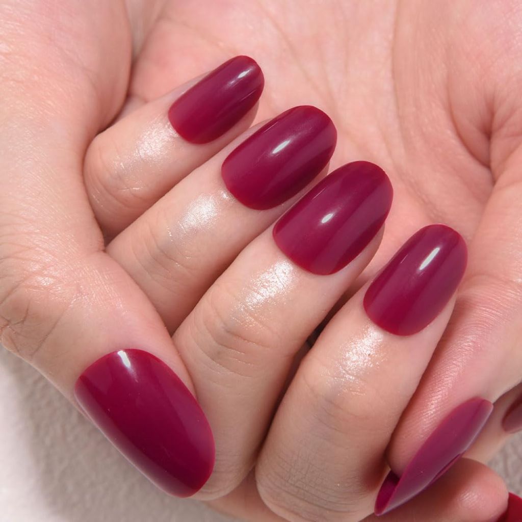 Kaely Press-On Medium Oval Glossy Nails - Burgundy Red, 24pcs.