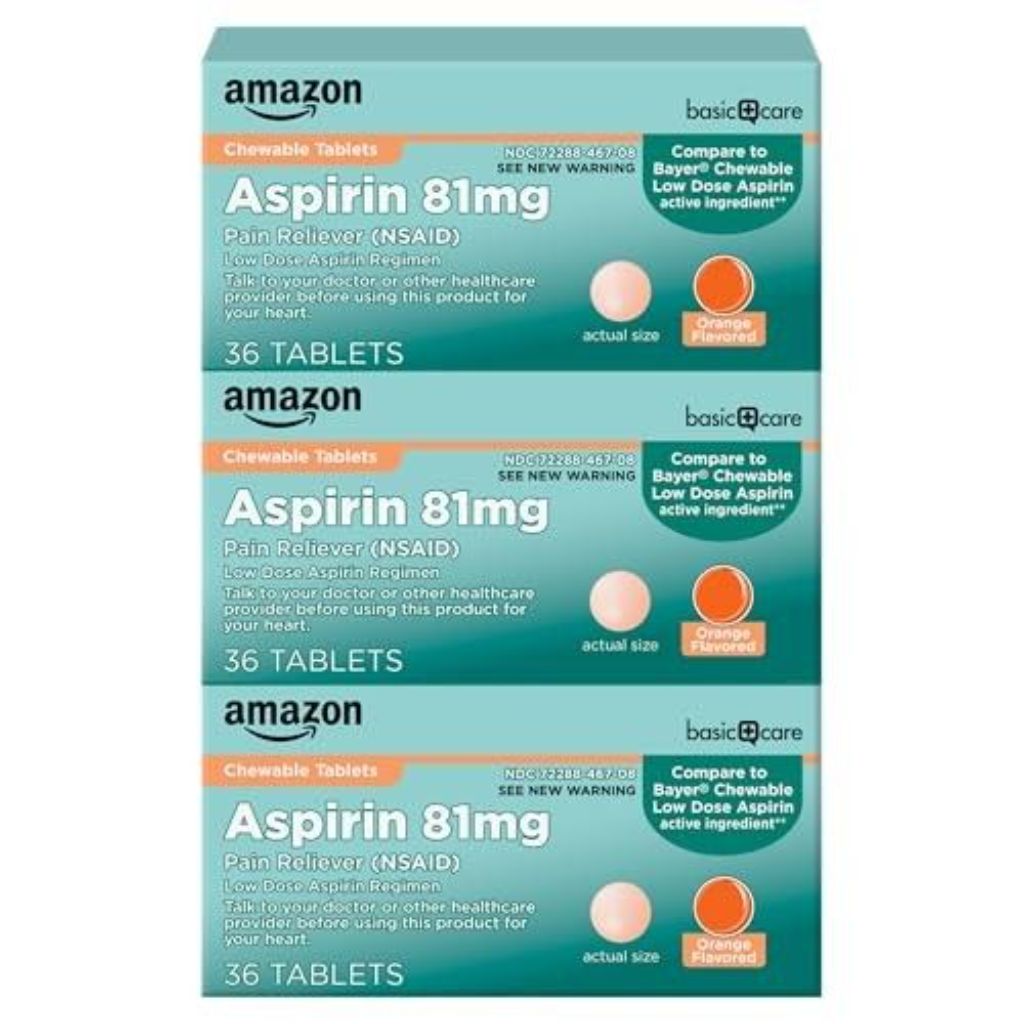 Amazon Basic Care Aspirin 81mg Chewable Tablets - Orange, 36ct (3 Pack)